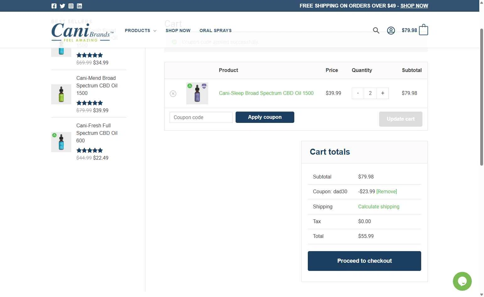 CaniBrands checkout page showing CaniBrands promo code box | Screenshot taken by SimplyCodes community member on Jul 5, 2025