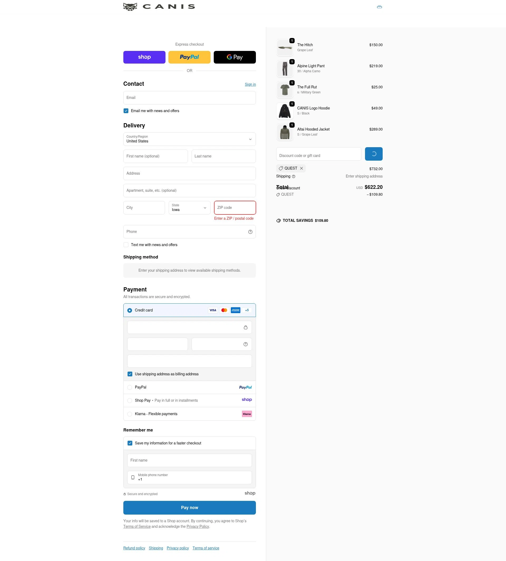 CANIS checkout page showing CANIS promo code box | Screenshot taken by SimplyCodes community member on Jan 1, 2026