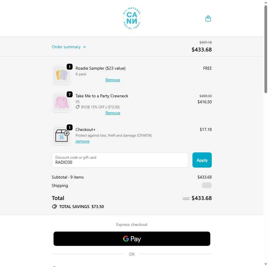 Cann checkout page showing Cann discount code box | Screenshot taken by SimplyCodes community member on Feb 11, 2026