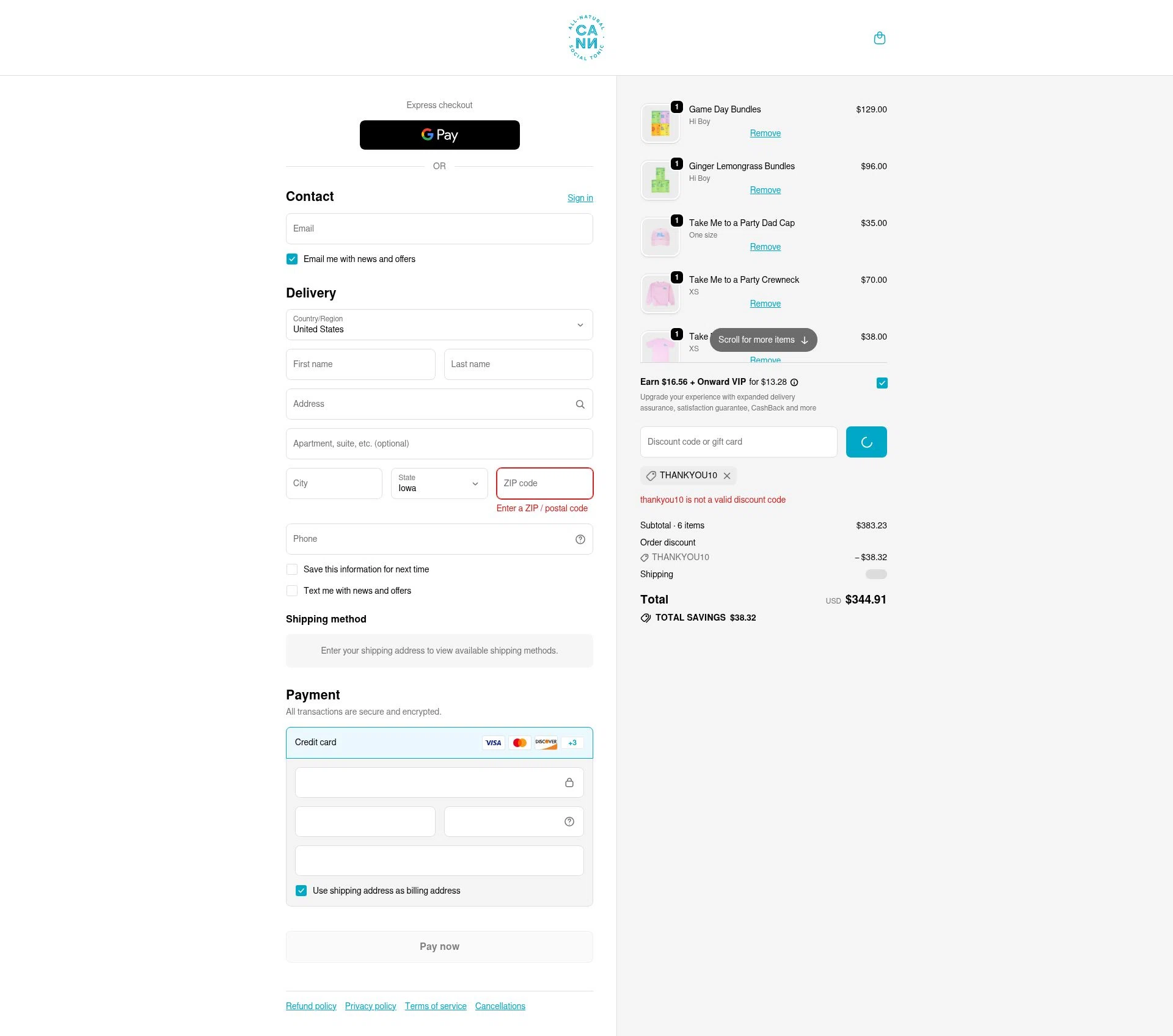 Cann checkout page showing Cann discount code box | Screenshot taken by SimplyCodes community member on Feb 5, 2026