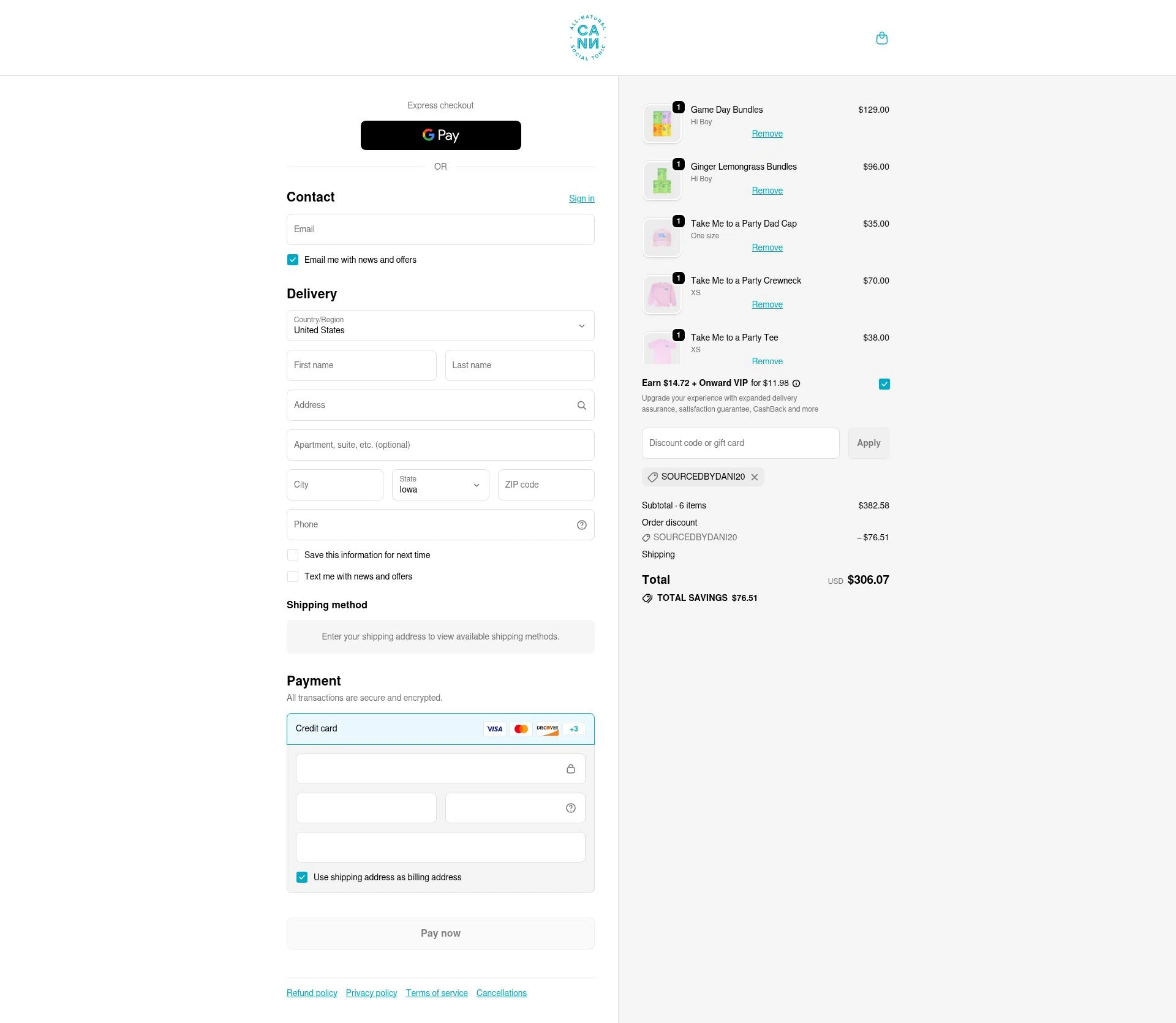 Cann checkout page showing Cann discount code box | Screenshot taken by SimplyCodes community member on Feb 9, 2026