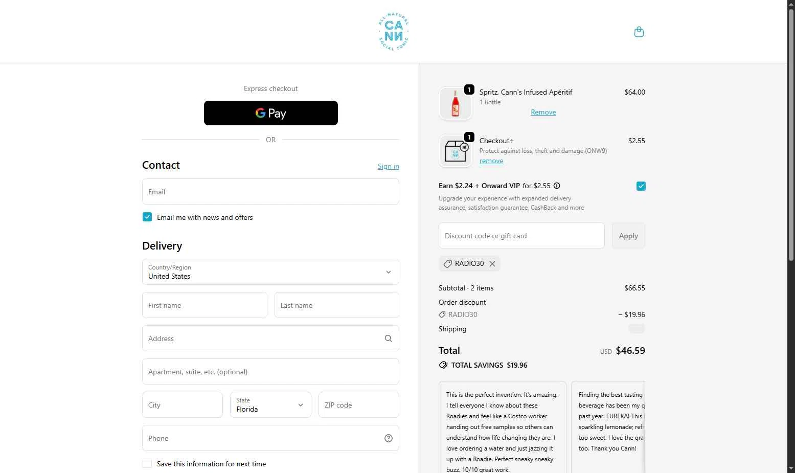 Cann checkout page showing Cann discount code box | Screenshot taken by SimplyCodes community member on Feb 10, 2026