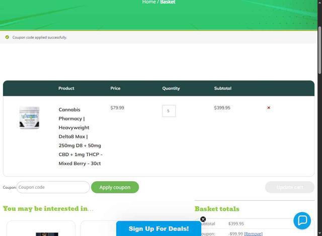 Cannabis Pharmacy checkout page showing Cannabis Pharmacy coupon code box | Screenshot taken by SimplyCodes community member on Sep 6, 2025