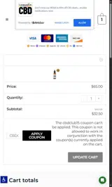 CBDCLUB15 coupon verification screenshot