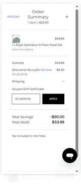 STUDENT10 coupon verification screenshot