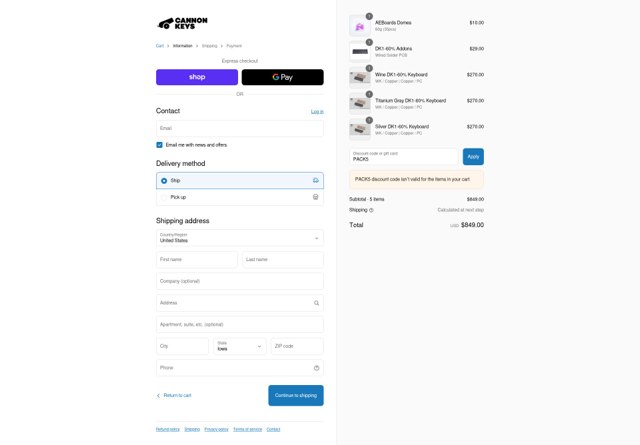 CannonKeys checkout page showing CannonKeys discount code box | Screenshot taken by SimplyCodes community member on Aug 31, 2025