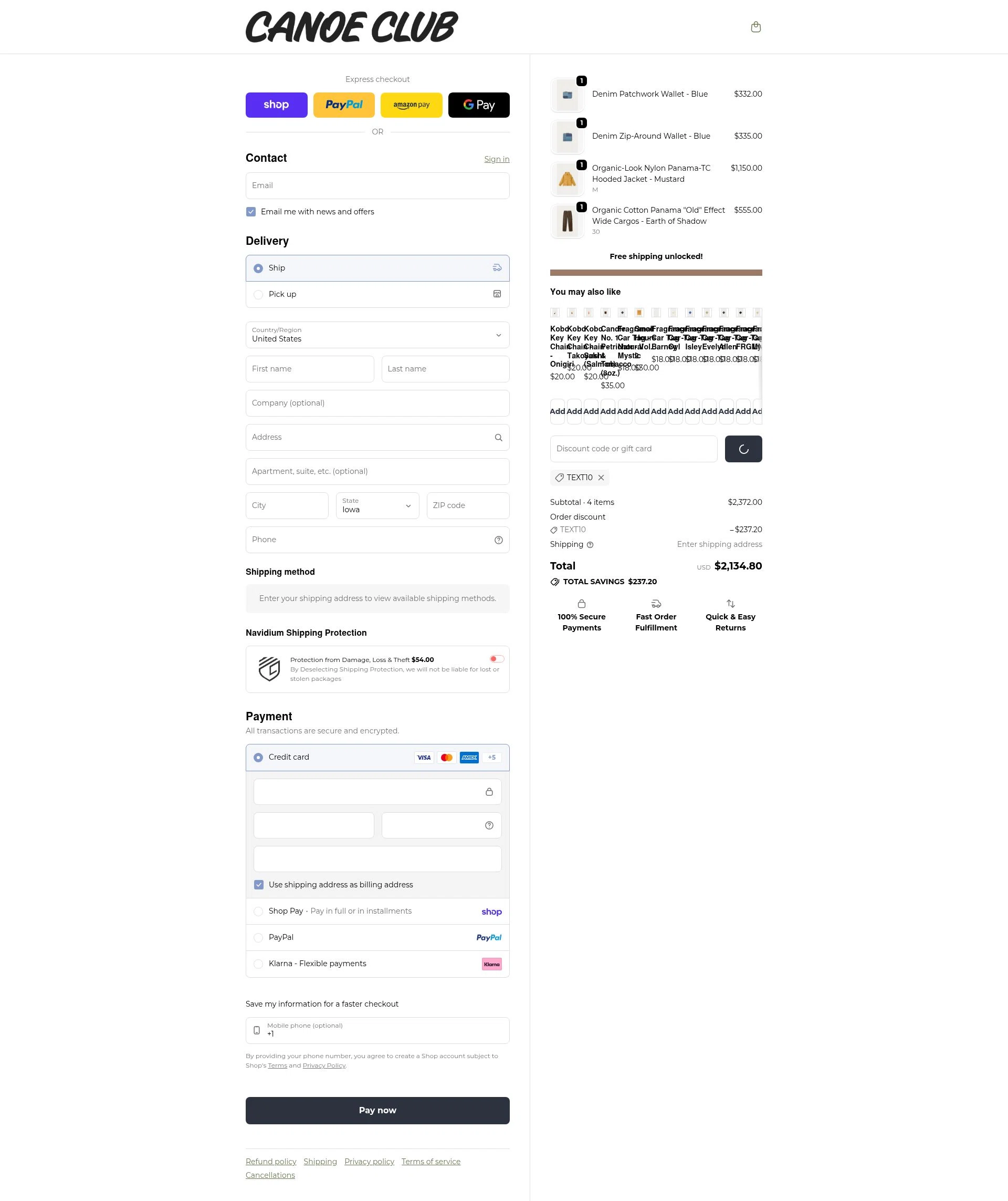 Canoe Club checkout page showing Canoe Club discount code box | Screenshot taken by SimplyCodes community member on Jan 31, 2026