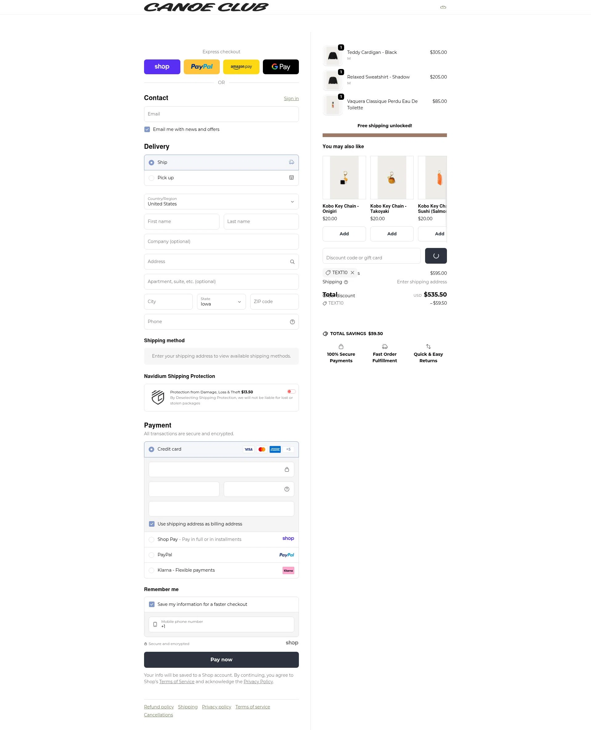 Canoe Club checkout page showing Canoe Club discount code box | Screenshot taken by SimplyCodes community member on Dec 28, 2025
