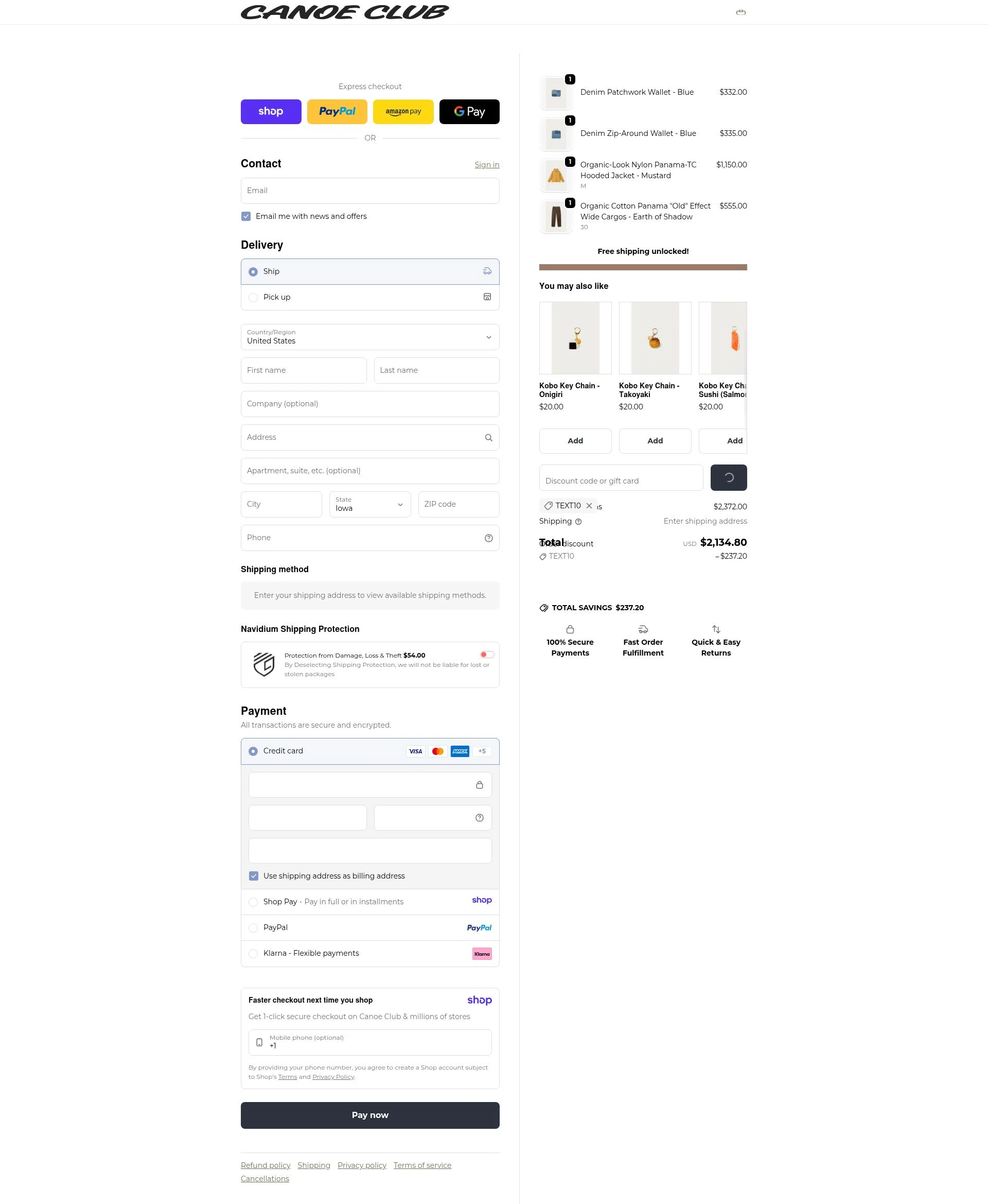 Canoe Club checkout page showing Canoe Club discount code box | Screenshot taken by SimplyCodes community member on Jan 17, 2026