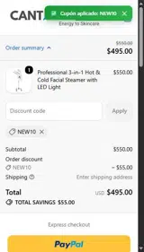 Canta Esthetic coupon verification screenshot