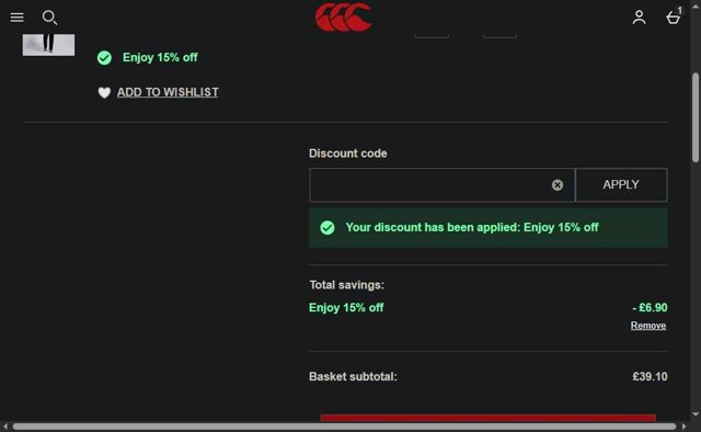 Canterbury.com checkout page showing Canterbury.com discount code box | Screenshot taken by SimplyCodes community member on Jun 8, 2025