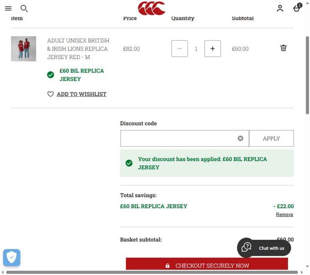 Canterbury.com checkout page showing Canterbury.com discount code box | Screenshot taken by SimplyCodes community member on Jun 29, 2025
