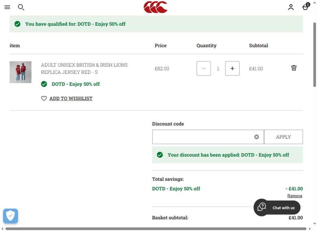 Canterbury.com checkout page showing Canterbury.com discount code box | Screenshot taken by SimplyCodes community member on Jul 28, 2025