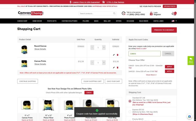 CanvasChamp checkout page showing CanvasChamp coupon code box | Screenshot taken by SimplyCodes community member on Sep 5, 2025