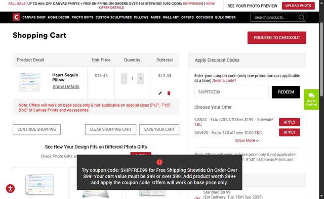 CanvasChamp checkout page showing CanvasChamp coupon code box | Screenshot taken by SimplyCodes community member on Sep 5, 2025