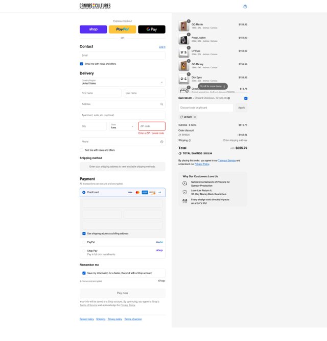 Canvas Cultures checkout page showing Canvas Cultures promo code box | Screenshot taken by SimplyCodes community member on Sep 8, 2025