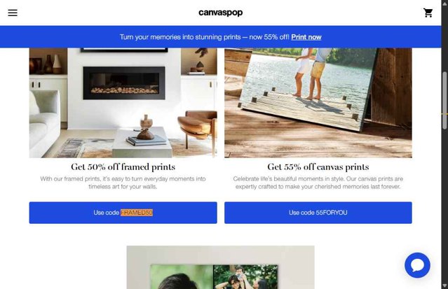 Canvaspop checkout page showing Canvaspop discount code box | Screenshot taken by SimplyCodes community member on Sep 6, 2025