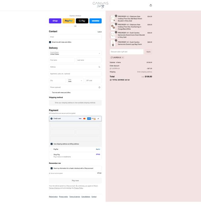 CANVAS Style checkout page showing CANVAS Style promo code box | Screenshot taken by SimplyCodes community member on Sep 7, 2025