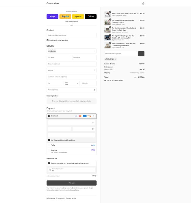 Canvas Vows checkout page showing Canvas Vows discount code box | Screenshot taken by SimplyCodes community member on Sep 3, 2025
