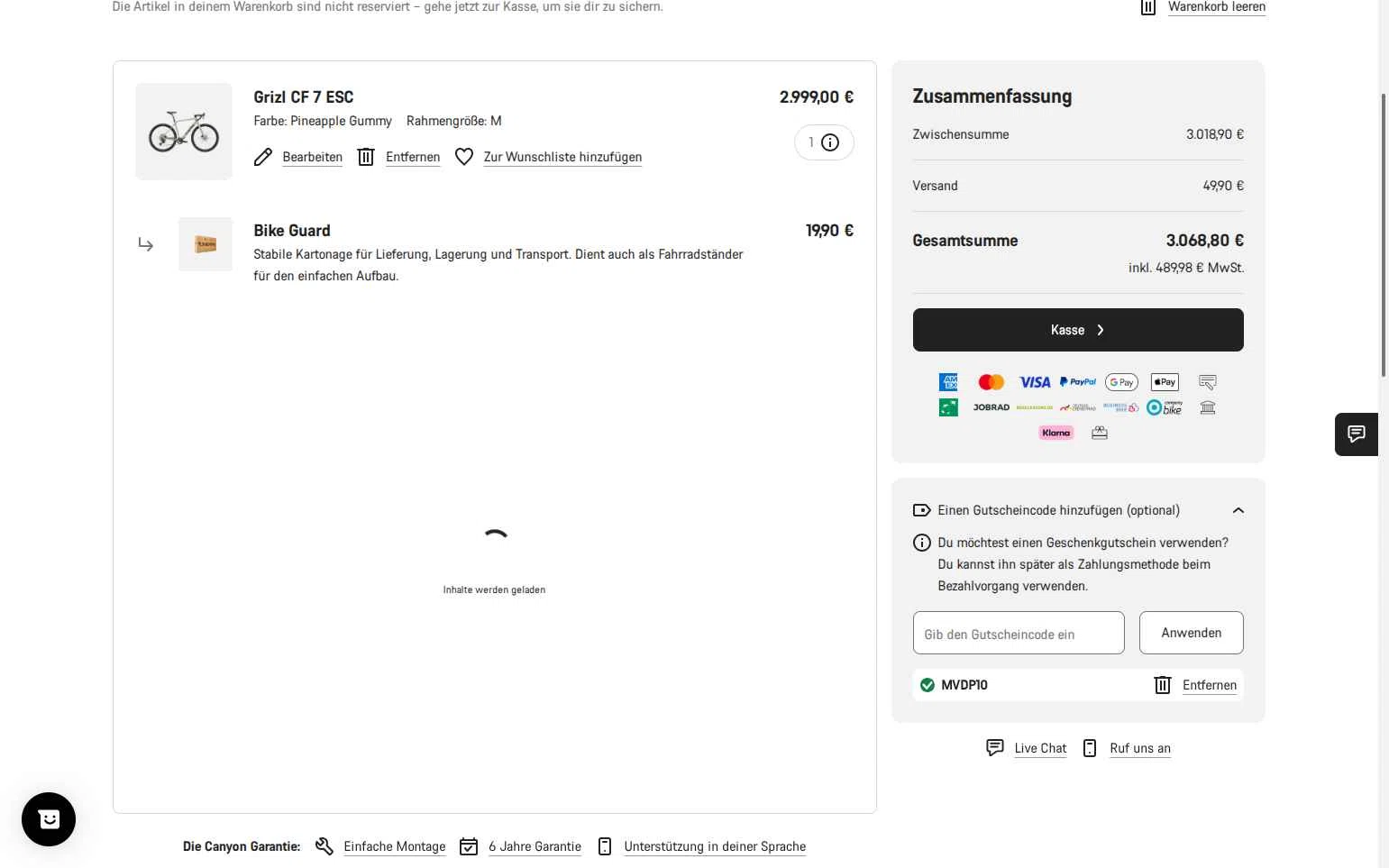 Canyon US checkout page showing Canyon US coupon code box | Screenshot taken by SimplyCodes community member on Oct 14, 2025