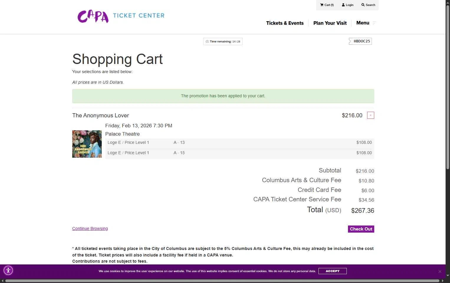 CAPA checkout page showing CAPA promo code box | Screenshot taken by SimplyCodes community member on Jan 17, 2026