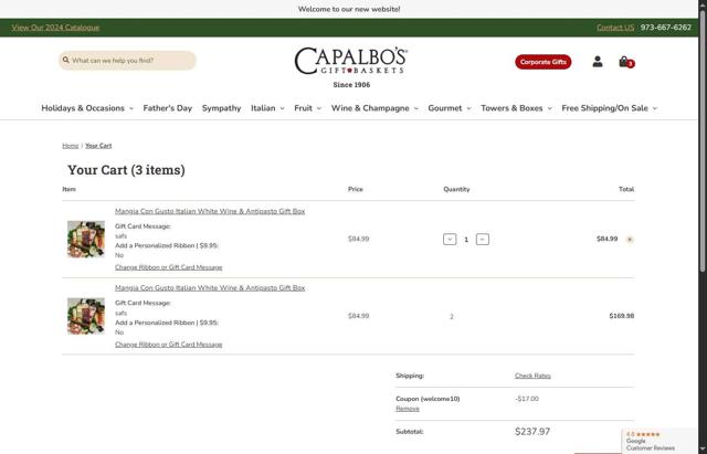 Capalbos checkout page showing Capalbos promo code box | Screenshot taken by SimplyCodes community member on Jun 1, 2025