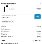 SASCHA15 coupon verification screenshot