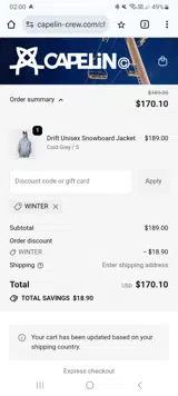 Capelin Crew coupon verification screenshot