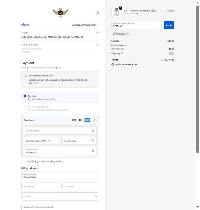CA Perfume checkout page showing CA Perfume promo code box | Screenshot taken by SimplyCodes community member on Feb 26, 2026