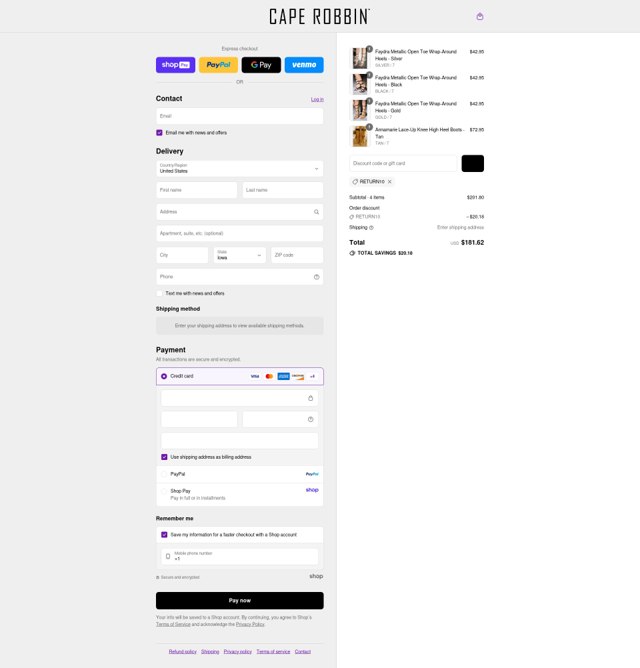 Cape Robbin checkout page showing Cape Robbin discount code box | Screenshot taken by SimplyCodes community member on Aug 27, 2025