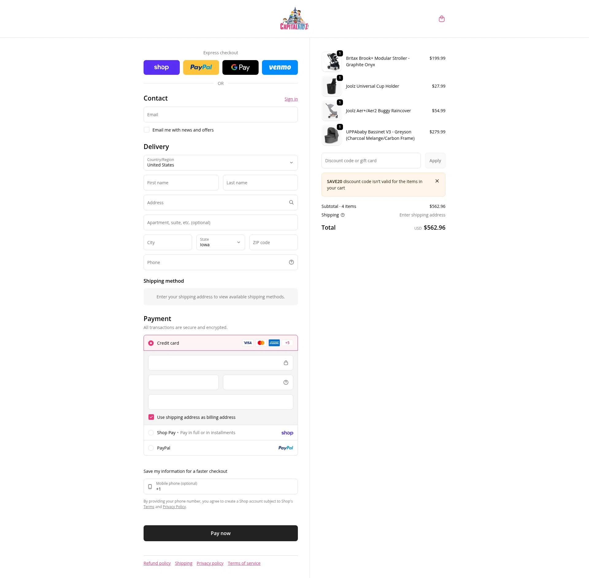 Capitalkidz checkout page showing Capitalkidz discount code box | Screenshot taken by SimplyCodes community member on Feb 4, 2026