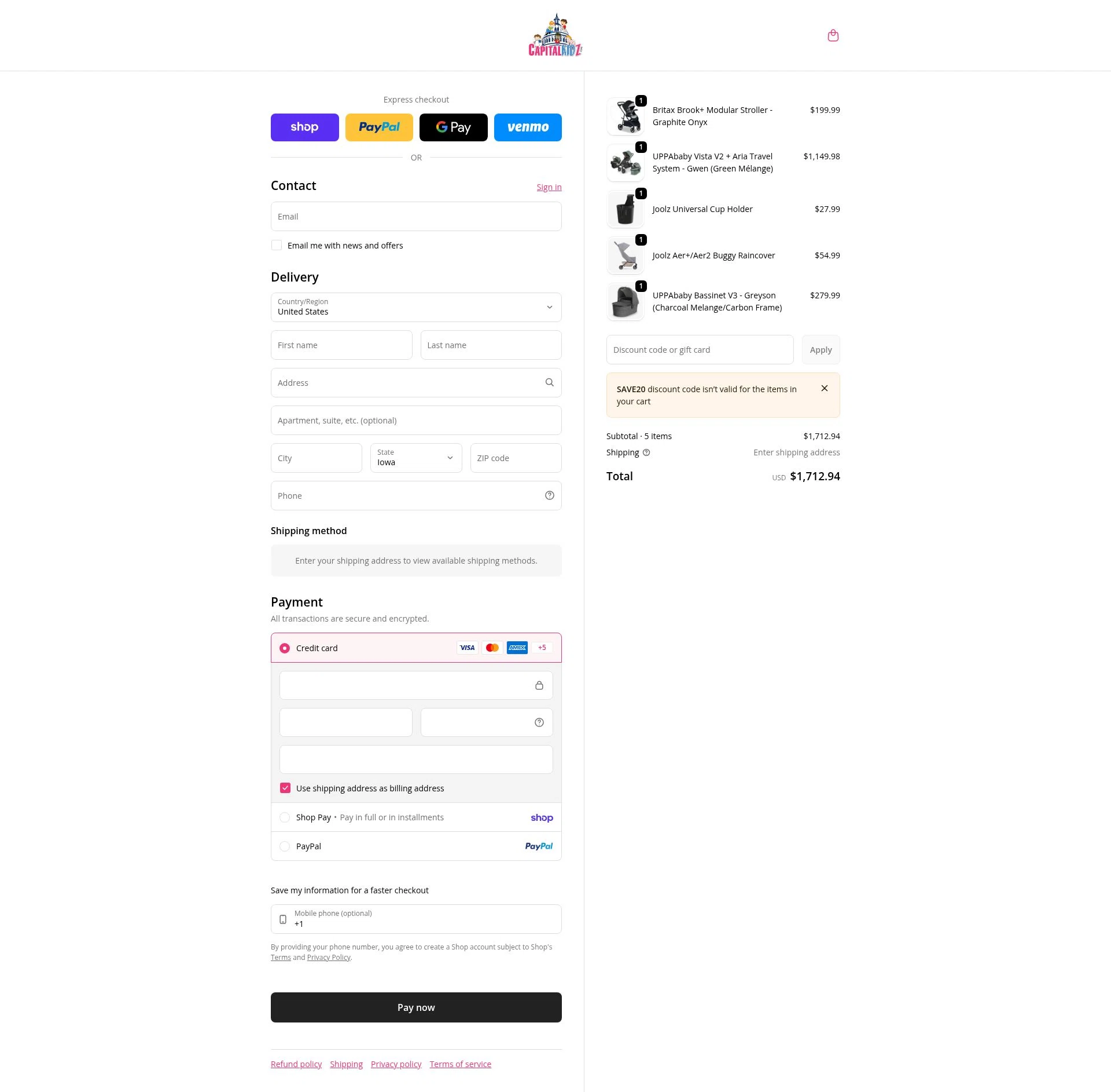 Capitalkidz checkout page showing Capitalkidz discount code box | Screenshot taken by SimplyCodes community member on Jan 30, 2026
