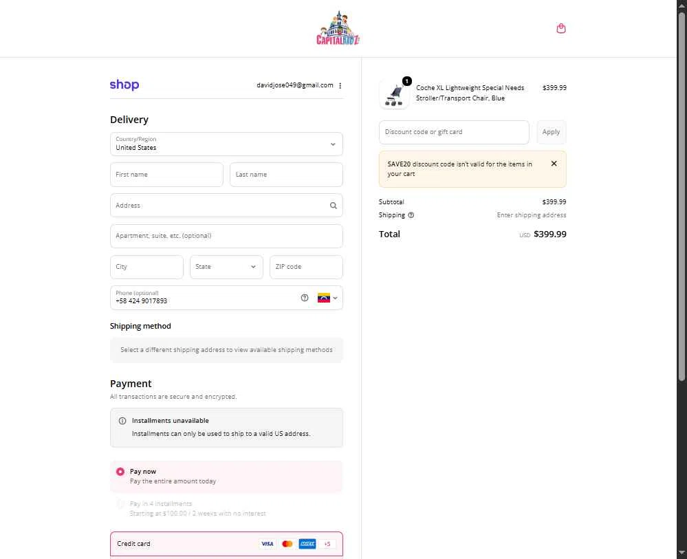 Capitalkidz checkout page showing Capitalkidz discount code box | Screenshot taken by SimplyCodes community member on Jan 16, 2026