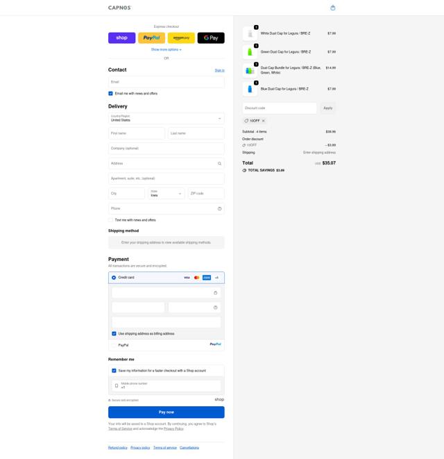 CAPNOS checkout page showing CAPNOS discount code box | Screenshot taken by SimplyCodes community member on Sep 20, 2025