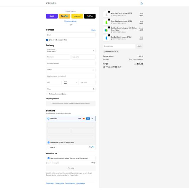 CAPNOS checkout page showing CAPNOS discount code box | Screenshot taken by SimplyCodes community member on Sep 20, 2025