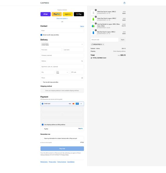 CAPNOS checkout page showing CAPNOS discount code box | Screenshot taken by SimplyCodes community member on Sep 16, 2025