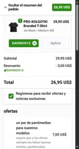 SAVRNOX10 coupon verification screenshot