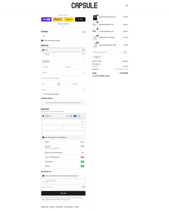 Capsule NYC checkout page showing Capsule NYC promo code box | Screenshot taken by SimplyCodes community member on Aug 27, 2025