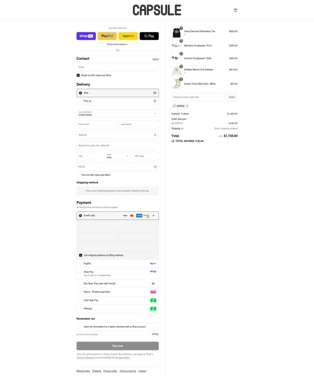 Capsule NYC checkout page showing Capsule NYC promo code box | Screenshot taken by SimplyCodes community member on Aug 27, 2025