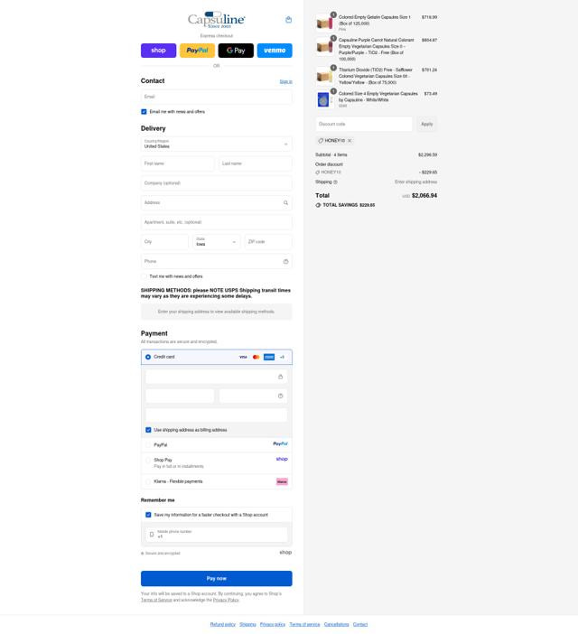 Capsuline checkout page showing Capsuline discount code box | Screenshot taken by SimplyCodes community member on Sep 10, 2025