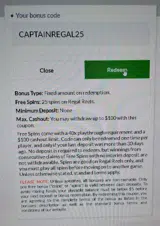 Captain Jack Casino coupon verification screenshot