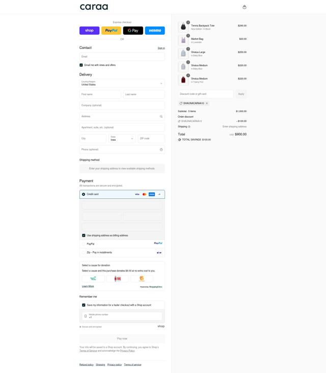 Caraa checkout page showing Caraa discount code box | Screenshot taken by SimplyCodes community member on Sep 12, 2025