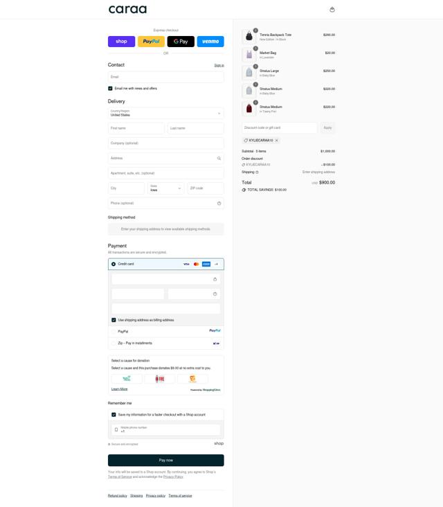 Caraa checkout page showing Caraa discount code box | Screenshot taken by SimplyCodes community member on Sep 12, 2025
