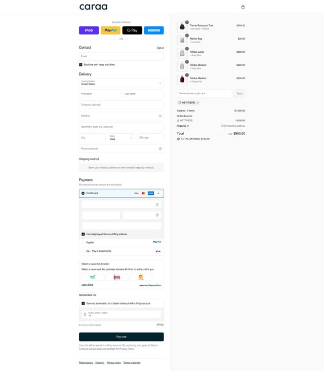 Caraa checkout page showing Caraa discount code box | Screenshot taken by SimplyCodes community member on Sep 12, 2025