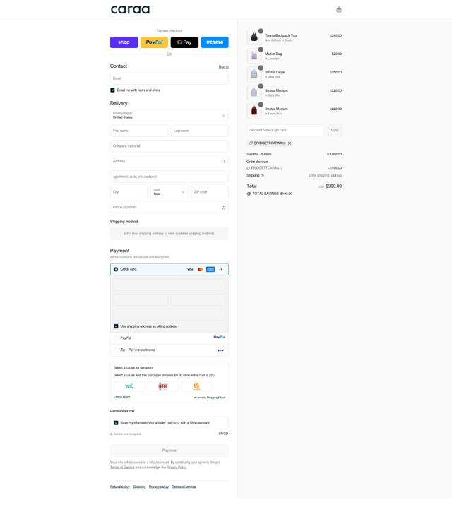 Caraa checkout page showing Caraa discount code box | Screenshot taken by SimplyCodes community member on Sep 12, 2025