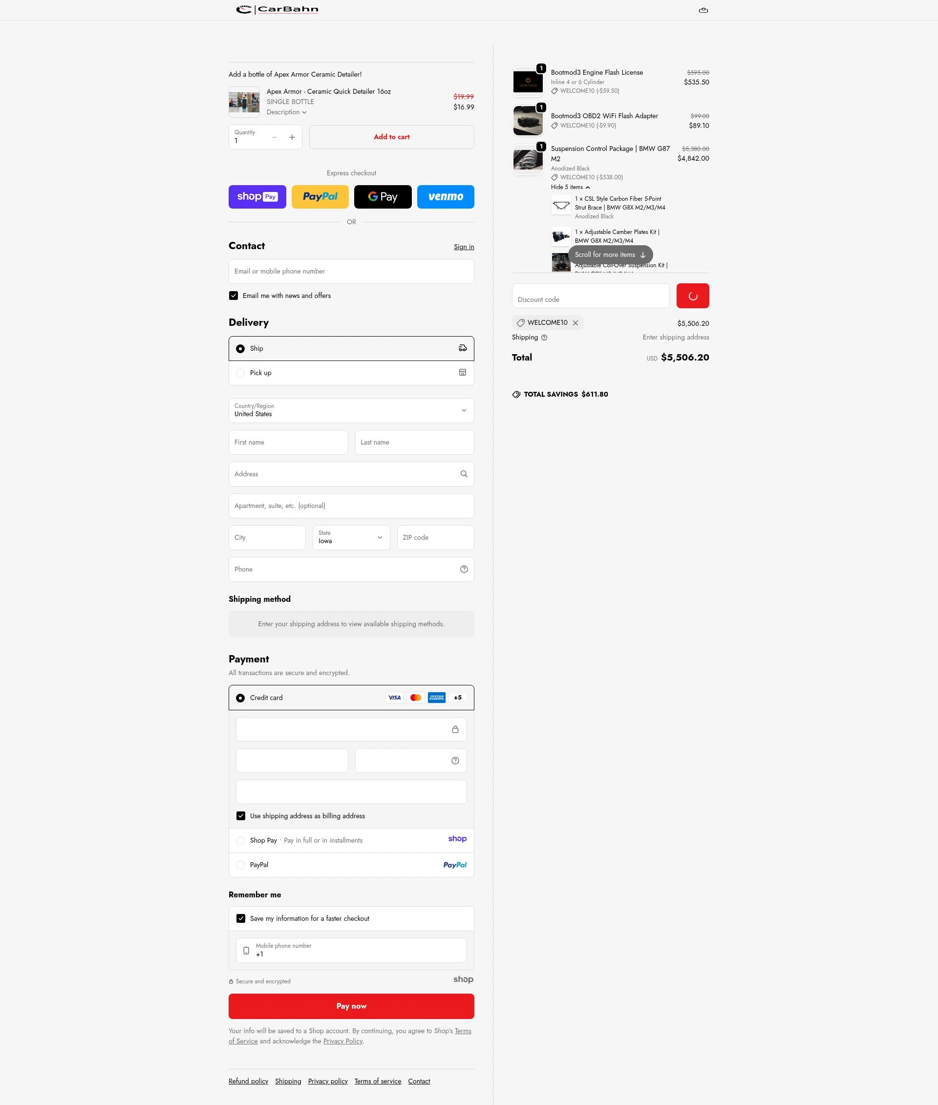 CarBahn checkout page showing CarBahn promo code box | Screenshot taken by SimplyCodes community member on Jan 10, 2026
