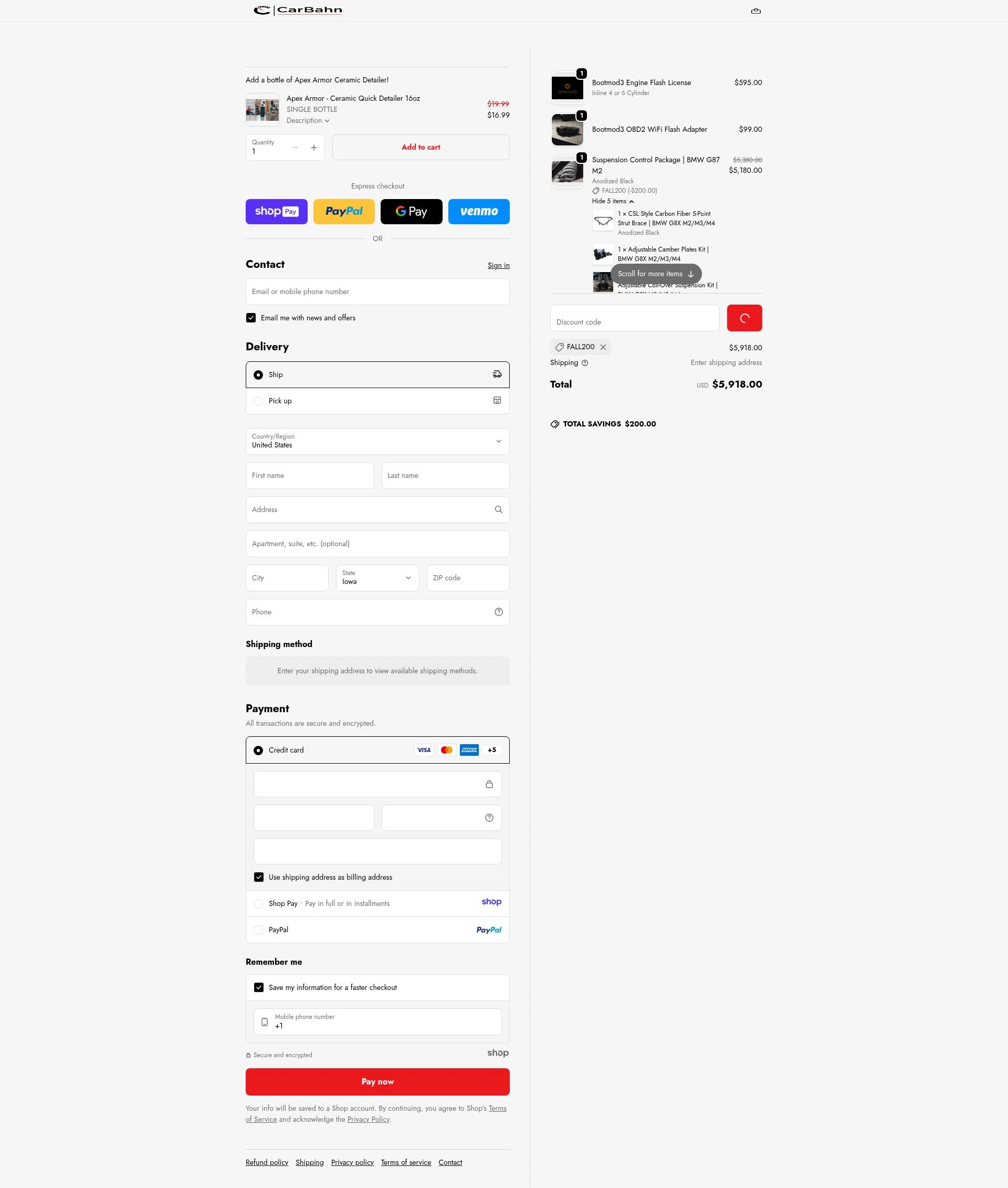 CarBahn checkout page showing CarBahn promo code box | Screenshot taken by SimplyCodes community member on Jan 10, 2026