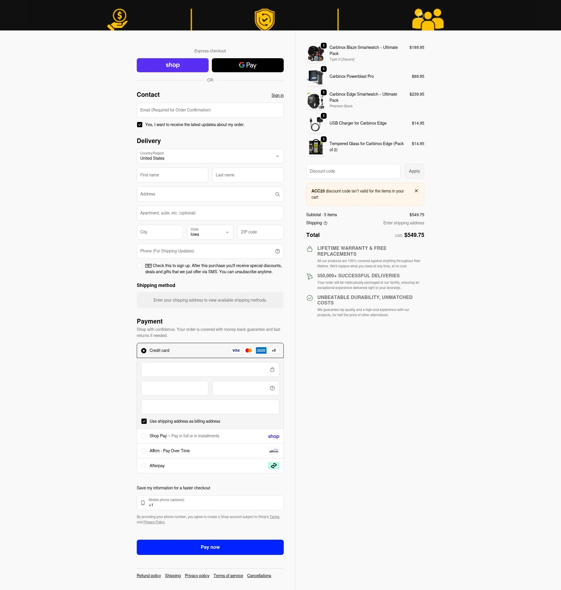 Carbinox checkout page showing Carbinox discount code box | Screenshot taken by SimplyCodes community member on Feb 11, 2026