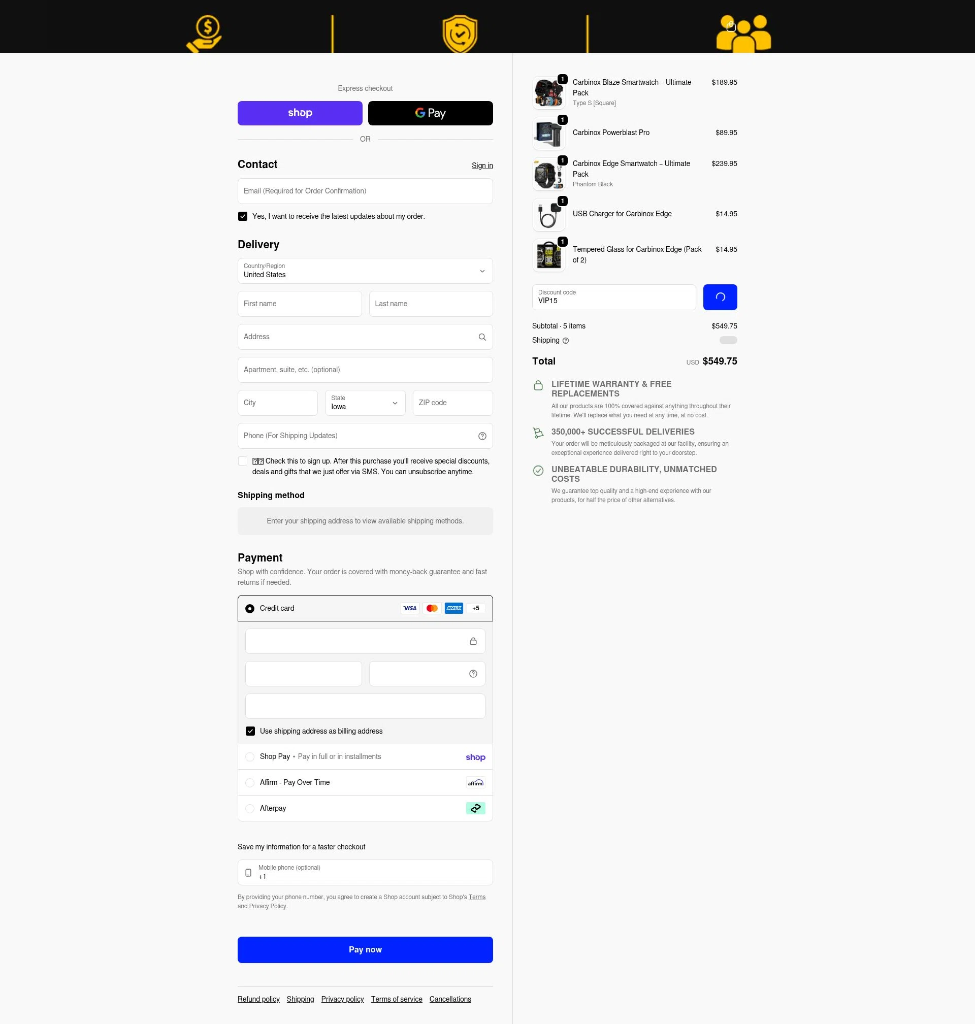 Carbinox checkout page showing Carbinox discount code box | Screenshot taken by SimplyCodes community member on Feb 11, 2026