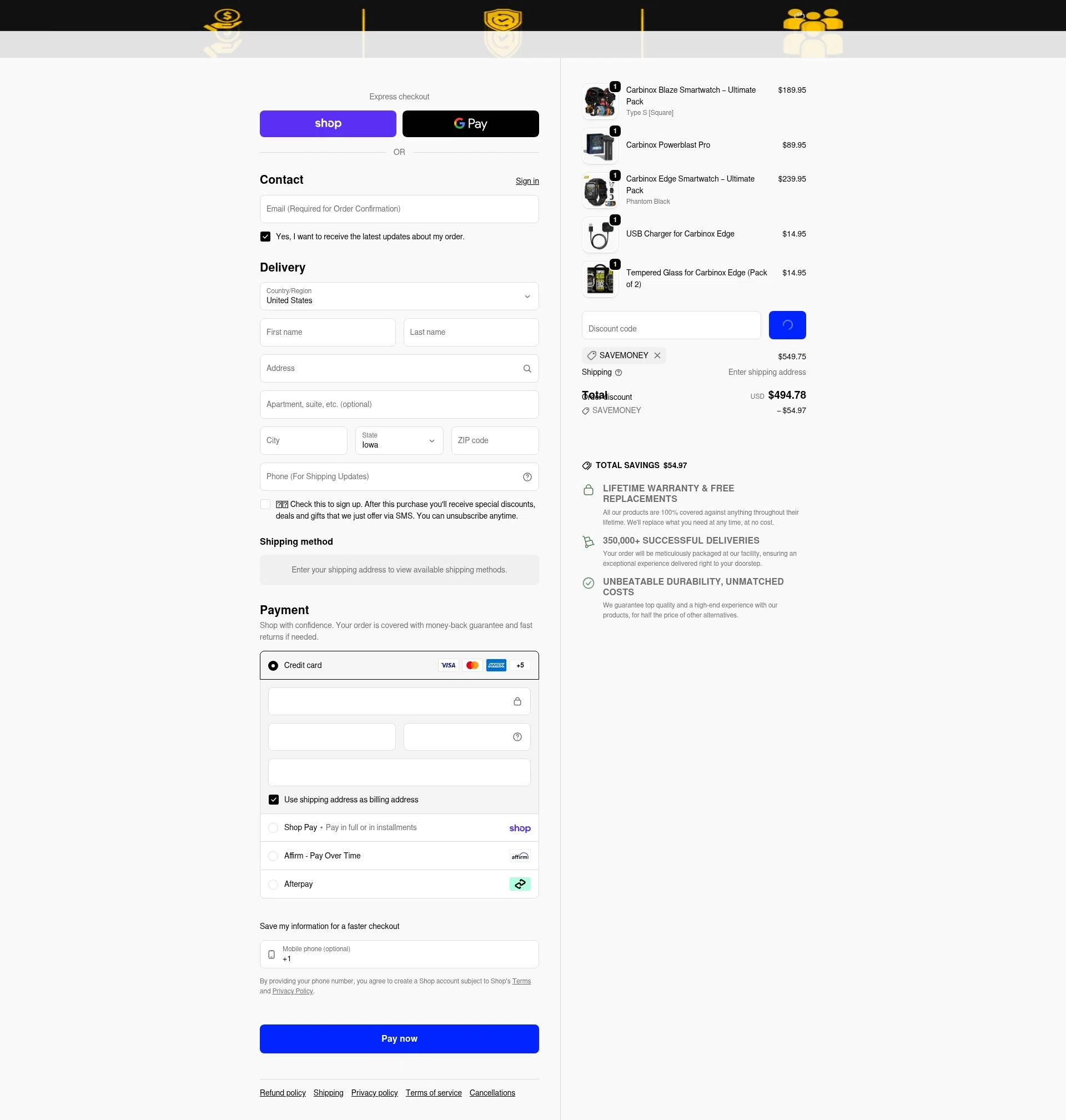Carbinox checkout page showing Carbinox discount code box | Screenshot taken by SimplyCodes community member on Feb 11, 2026